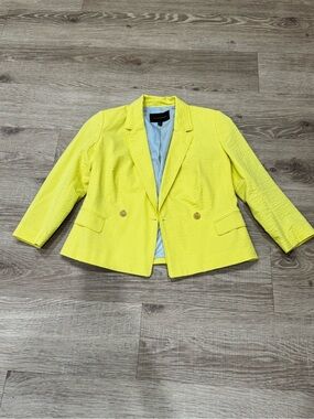 Banana Republic Neon Yellow Textured Blazer Jacket Size 4 Cotton Stretch Career